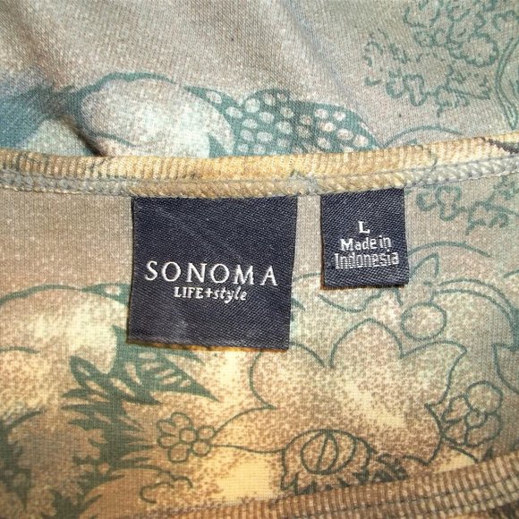 Sonoma Life + Style Womens Top Blouse Size Large Floral Sequins Casual Blue Tan - Picture 4 of 6